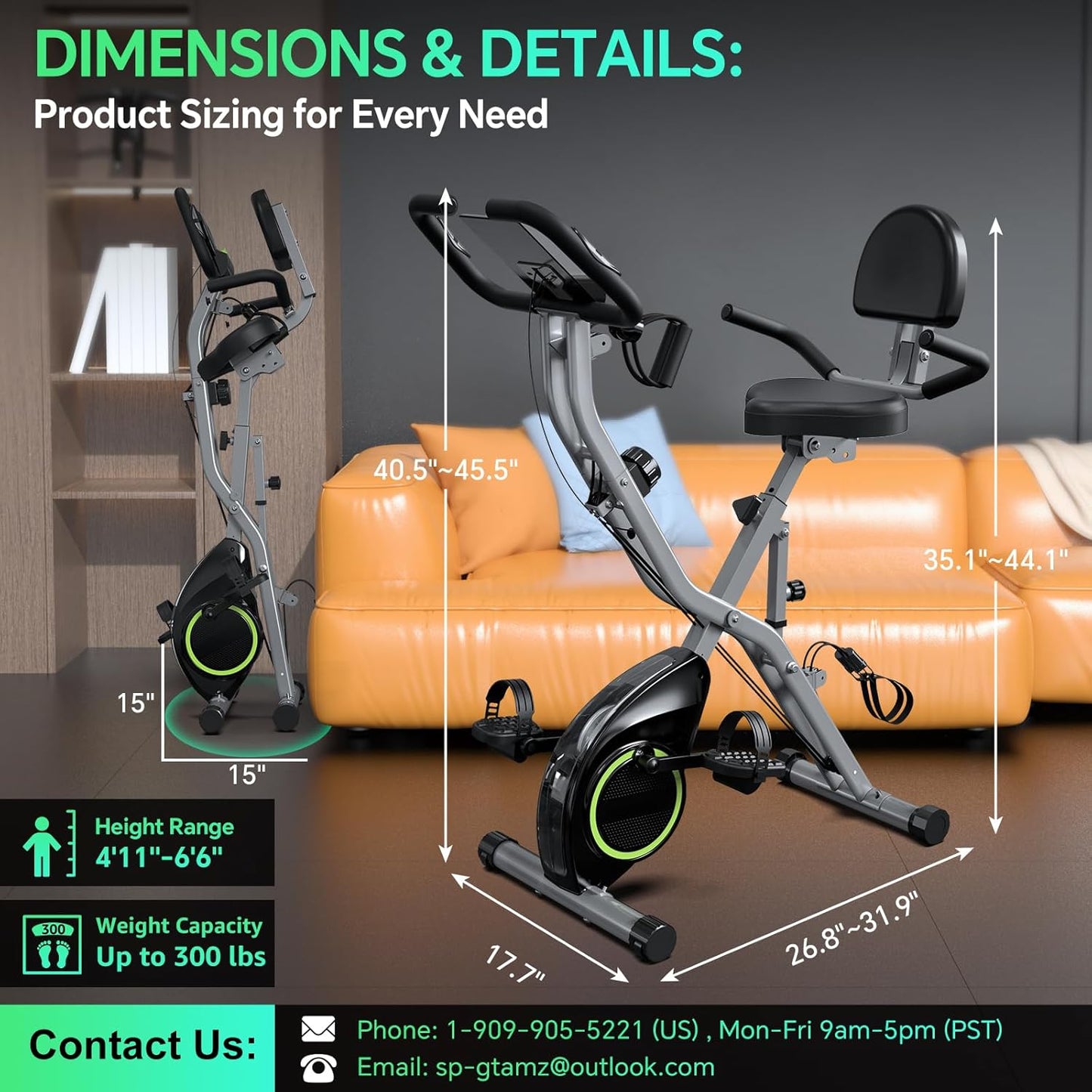Foldable Exercise Bike Stationary Bikes for Home, 5 in 1 Indoor Workout Bike, Cycling Bike with 16-Level Quiet Magnetic Resistance, 6.6 LBS Flywheel and 300LBS Capacity, 2025 Designed 817 X-Bike