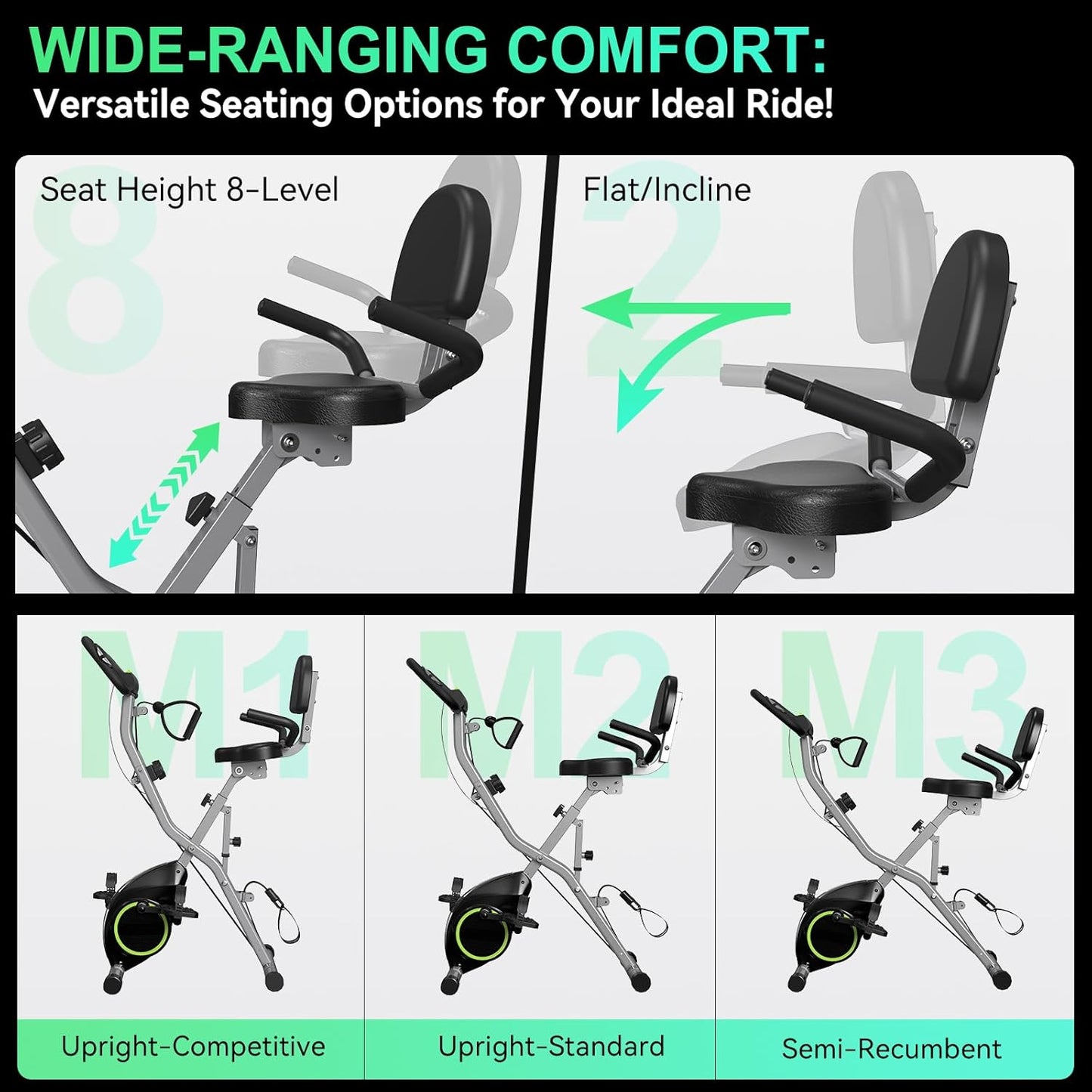 Foldable Exercise Bike Stationary Bikes for Home, 5 in 1 Indoor Workout Bike, Cycling Bike with 16-Level Quiet Magnetic Resistance, 6.6 LBS Flywheel and 300LBS Capacity, 2025 Designed 817 X-Bike